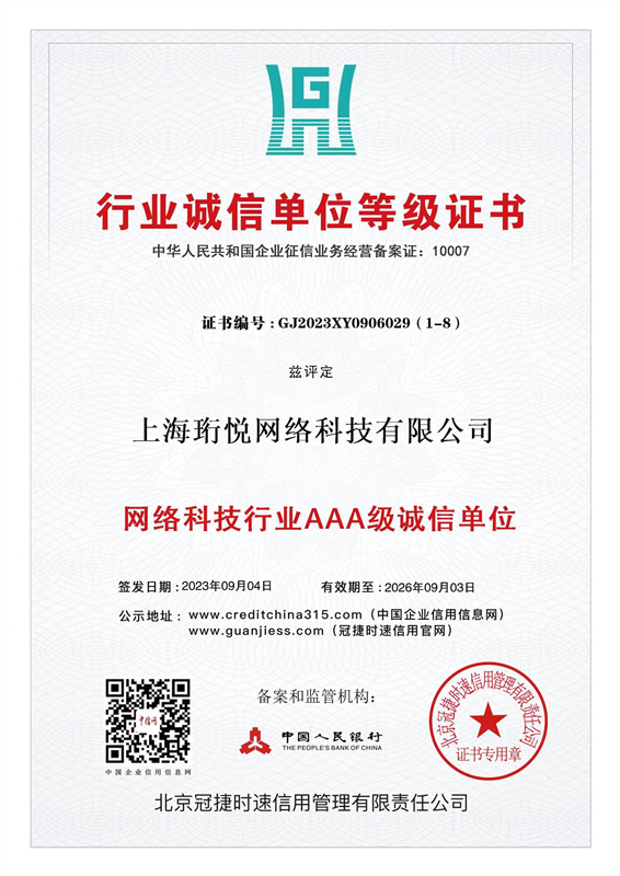 行(xíng)業(yè)誠信單位等級證書(shū)